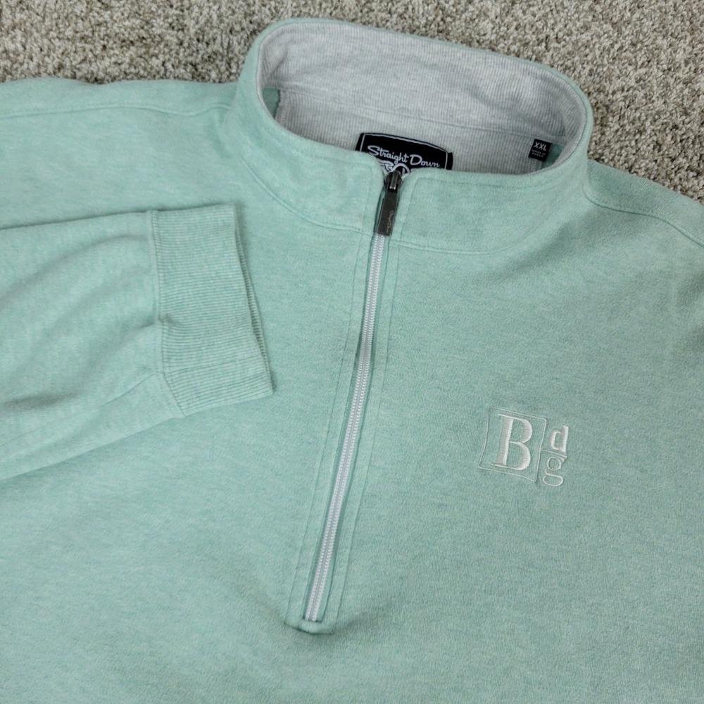 Straight Down‎ Mens 2XL Solid Green Stretch Knit Quarter Zip Long Sleeve